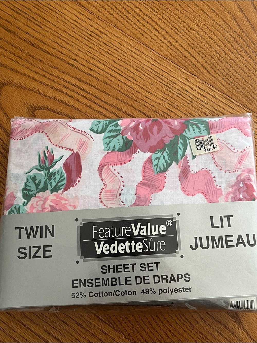 NEW Vintage Twin Sheet Set - New In Package Pink Floral & Ribbons  Design - 3pc